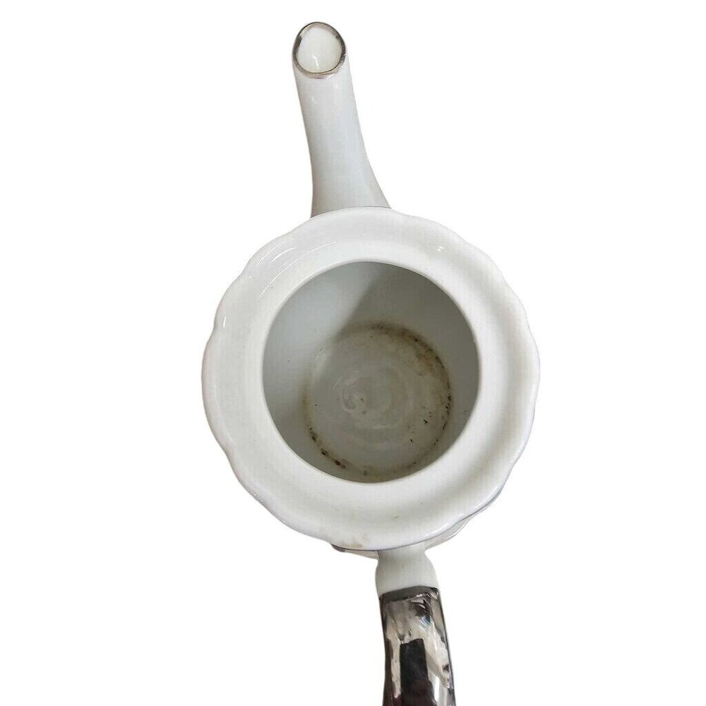 Vintage 25th Anniversary White Porcelain Teapot With Silver Accents & Floral Des - Picture 5 of 6